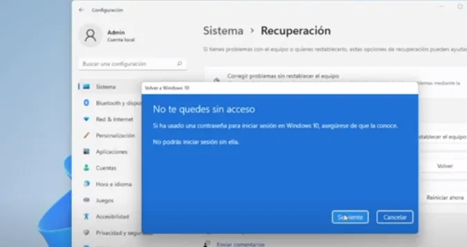 Cómo regresar a Windows 10 desde Windows 11